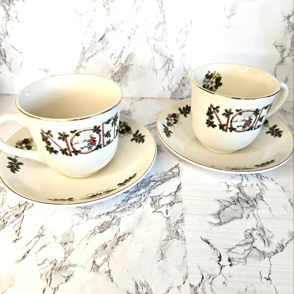 Vintage Wood & Sons England Noel teacups and saucers set of 2